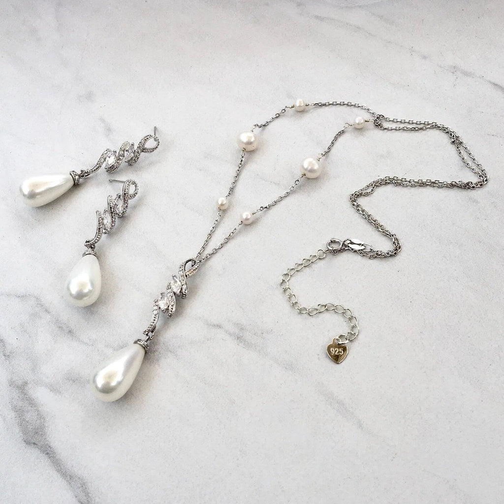 Pearl Wedding Jewelry - Pearl and Cubic Zirconia Bridal Jewelry Set