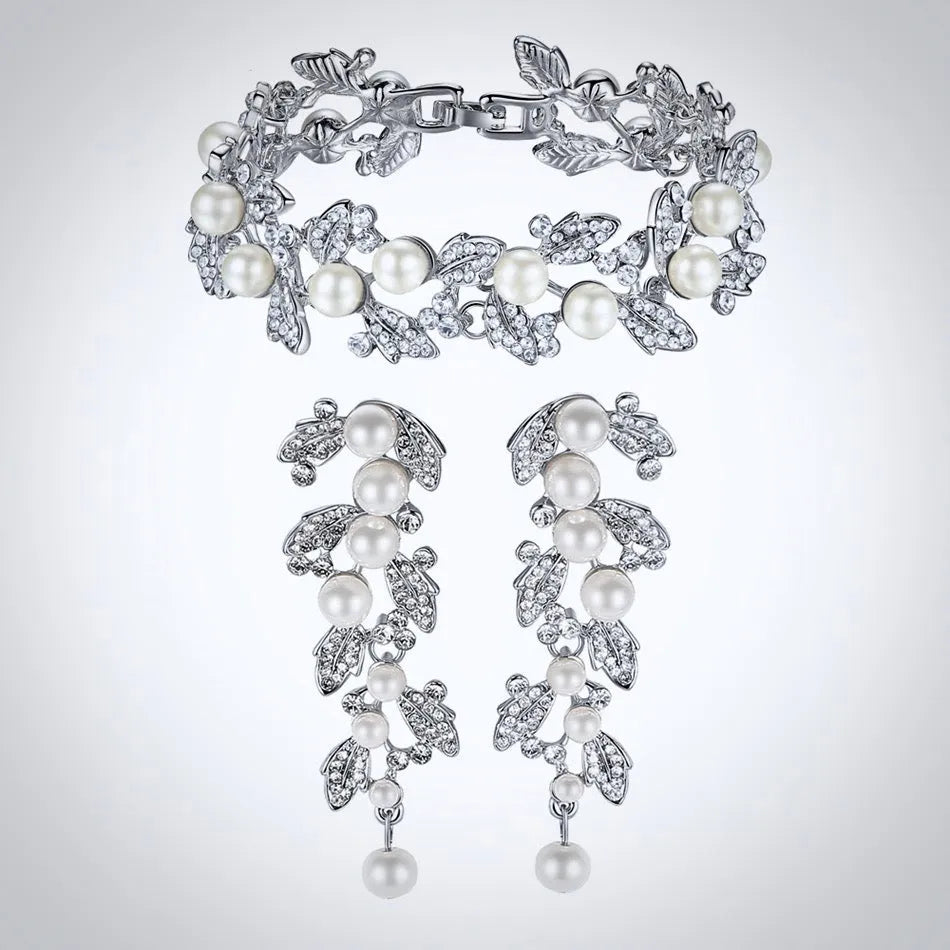 Wedding Jewelry - Pearl Bridal Bracelet and Earrings Set 