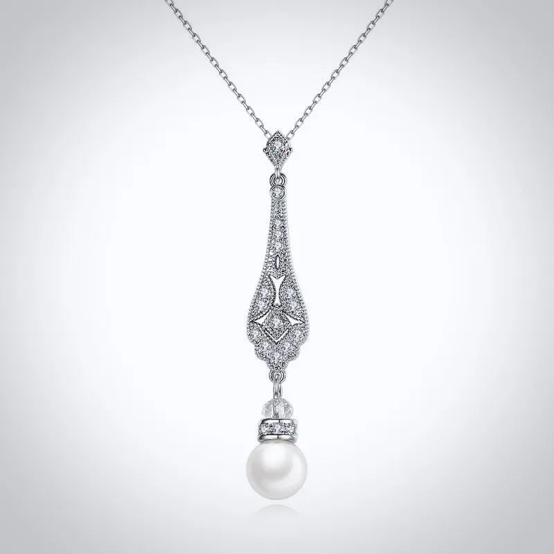 Wedding Pearl Jewelry - Pearl and Cubic Zirconia Bridal Jewelry Set