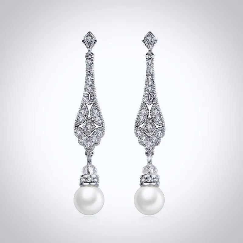 Wedding Pearl Jewelry - Pearl and Cubic Zirconia Bridal Jewelry Set
