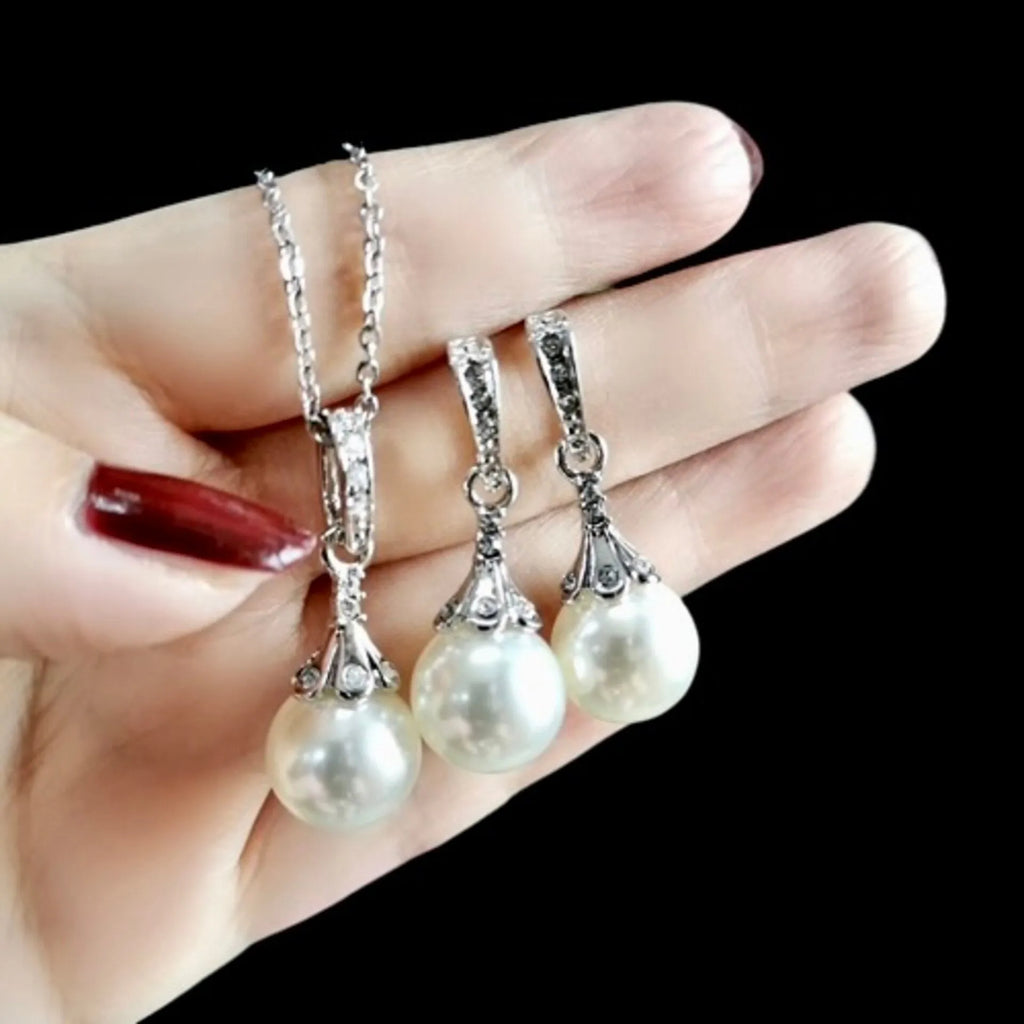 Pearl Wedding Jewelry - Pearl and Cubic Zirconia Jewelry Set