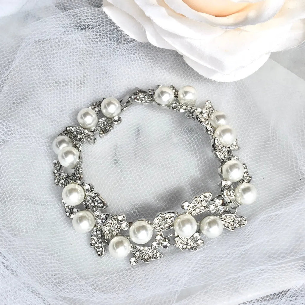 Pearl Wedding Jewelry - Pearl and Rhinestone Bridal Bracelet