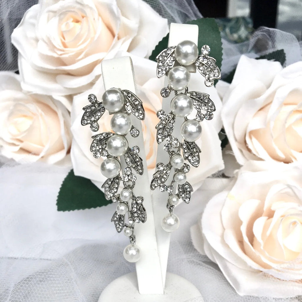 Wedding Jewelry - Pearl and Rhinestone Bridal Earrings
