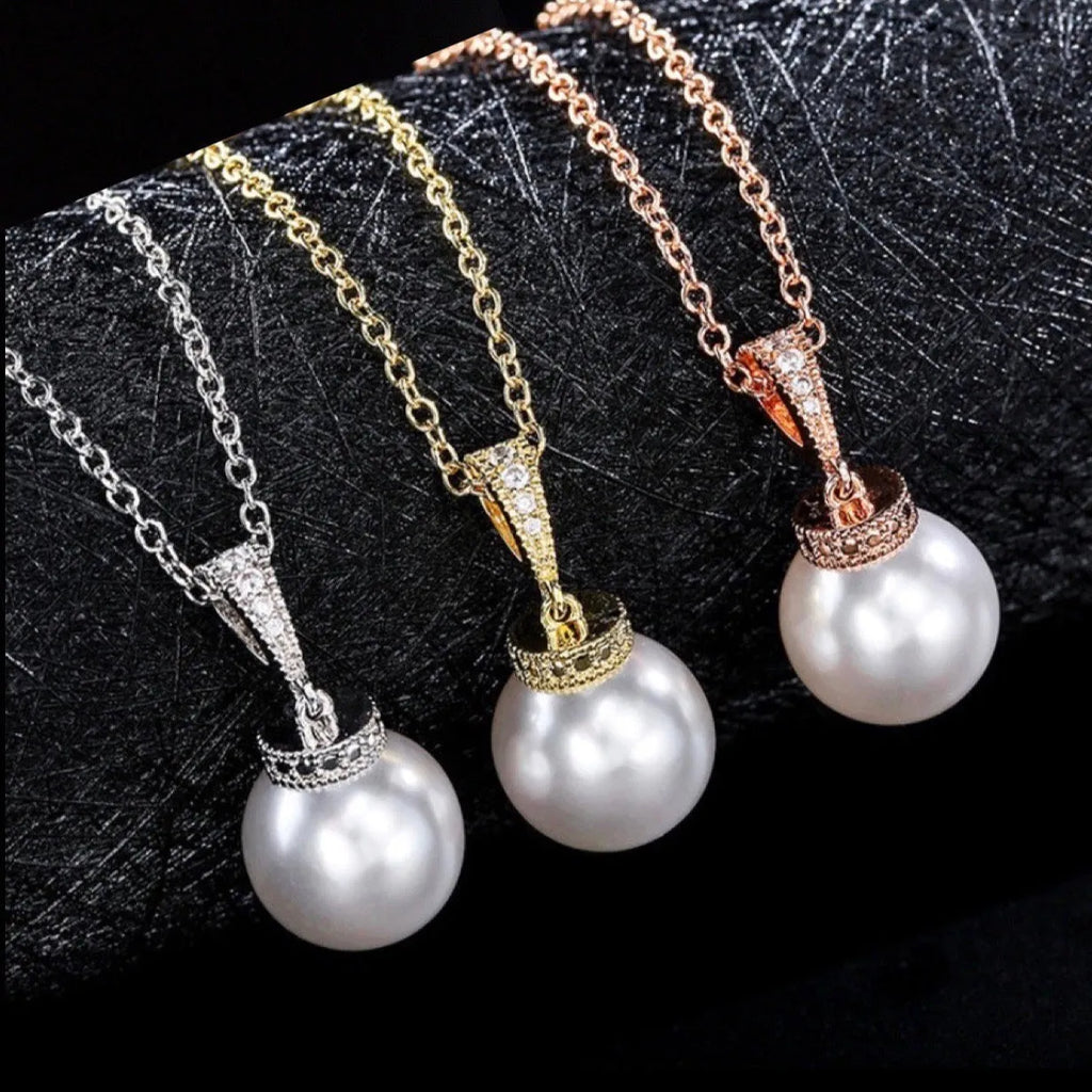 Wedding Jewelry - Pearl and Cubic Zirconia Bridal Necklace and Earrings Set - Available in Silver, Rose Gold and Yellow Gold