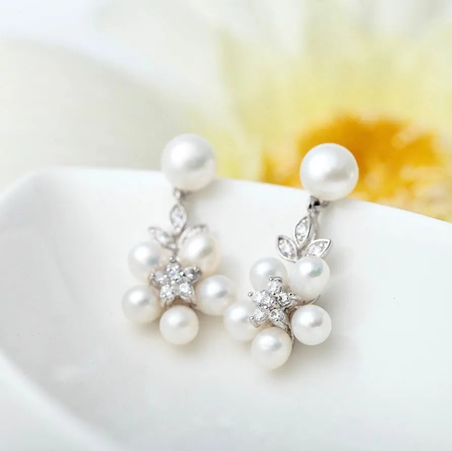 Wedding Jewelry - Pearl and Cubic Zirconia Bridal Necklace and Earrings Set