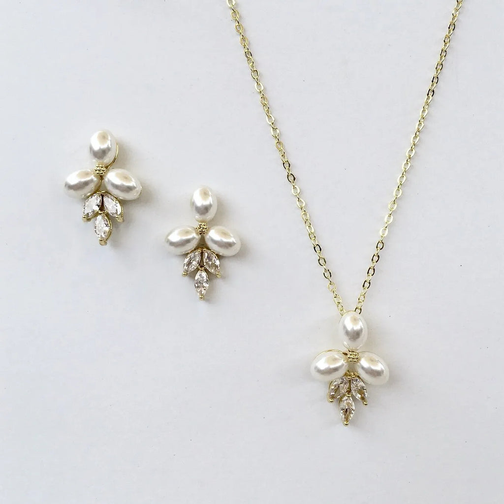 Wedding Pearl Jewelry - Pearl Bridal Jewelry Set - Available in Silver, Rose Gold and Yellow Gold