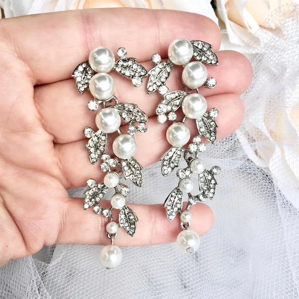Wedding Jewelry - Pearl and Rhinestone Bridal Earrings