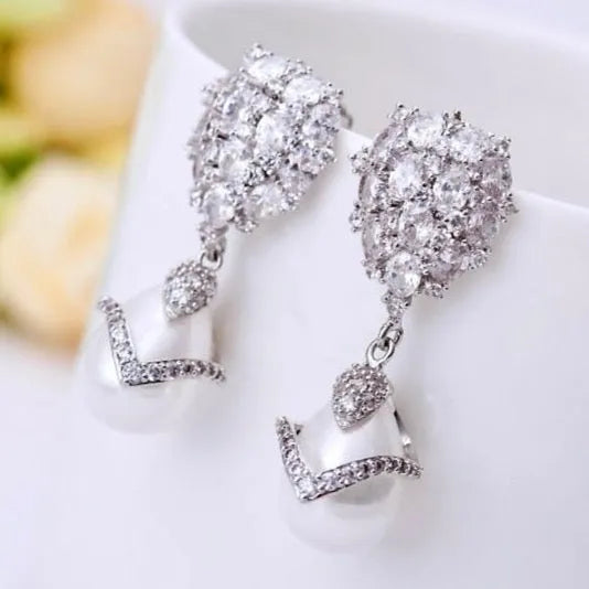 Wedding Pearl Jewelry - Pearl and Cubic Zirconia Bridal Jewelry Set