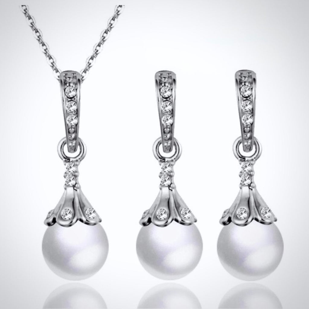 Pearl Wedding Jewelry - Pearl and Cubic Zirconia Jewelry Set