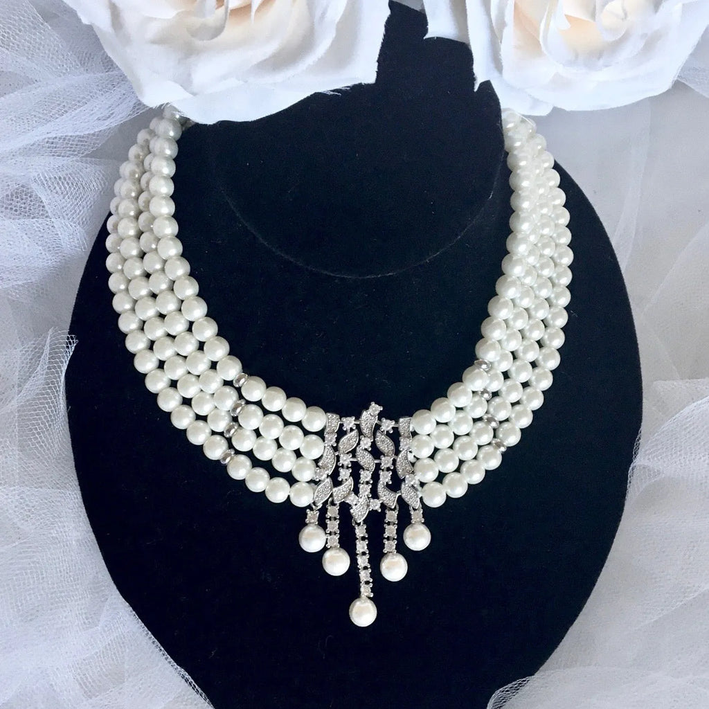 Pearl Wedding Jewelry - Pearl and Cubic Zirconia Bridal Jewelry Set