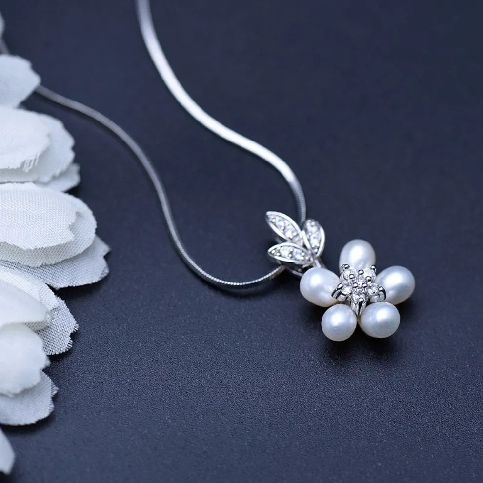 Wedding Jewelry - Pearl and Cubic Zirconia Bridal Necklace and Earrings Set