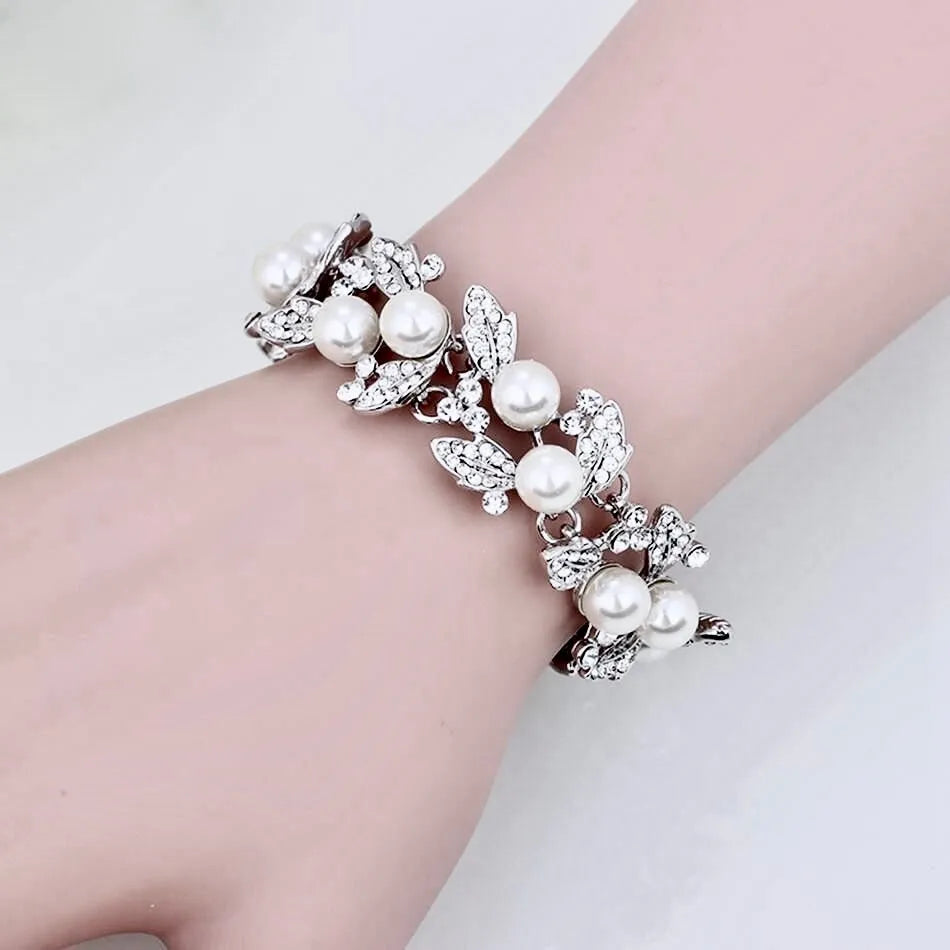 Wedding Jewelry - Pearl Bridal Bracelet and Earrings Set 