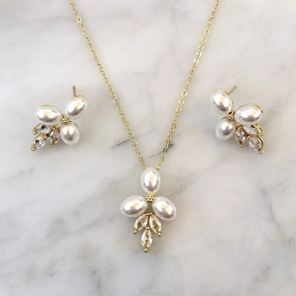 Wedding Pearl Jewelry - Pearl Bridal Jewelry Set - Available in Silver, Rose Gold and Yellow Gold