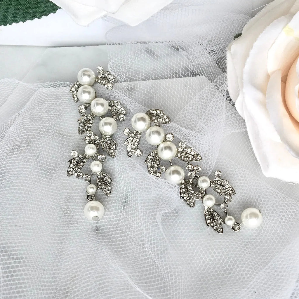 Wedding Jewelry - Pearl and Rhinestone Bridal Earrings