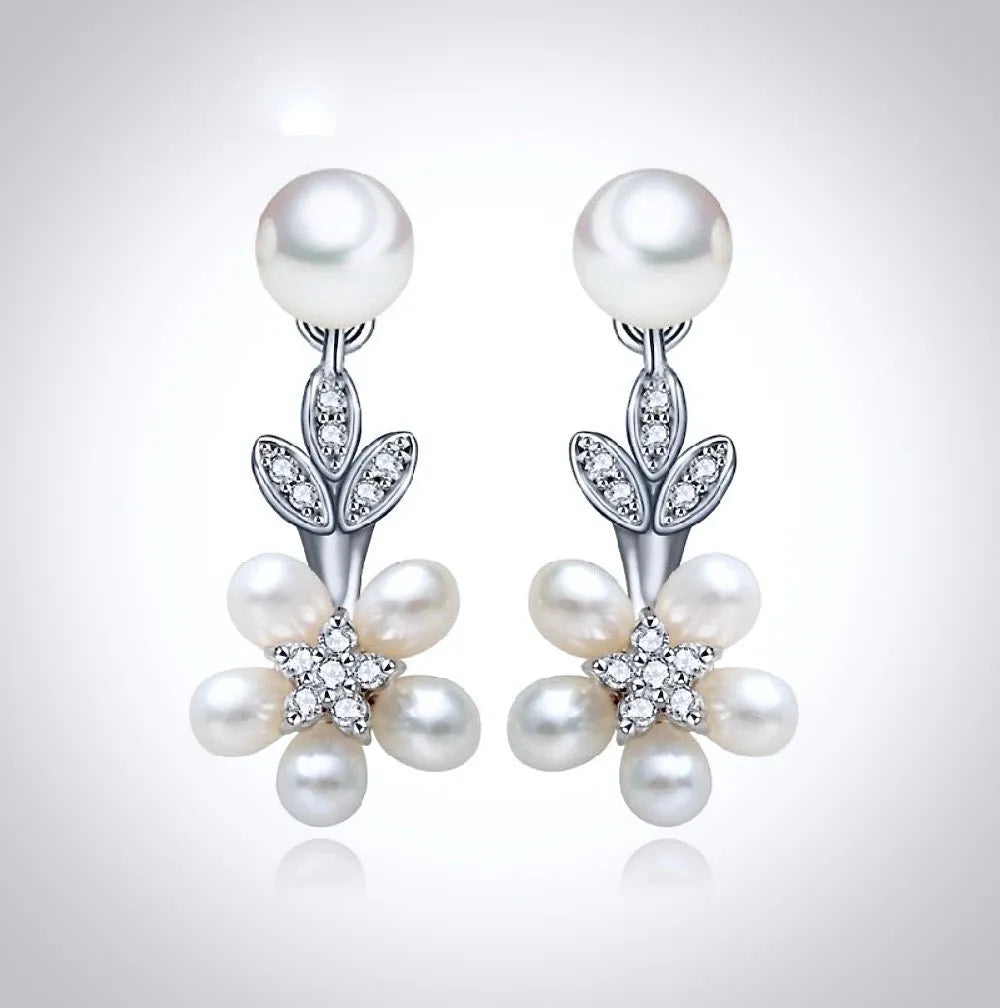 Wedding Jewelry - Pearl and Cubic Zirconia Bridal Necklace and Earrings Set