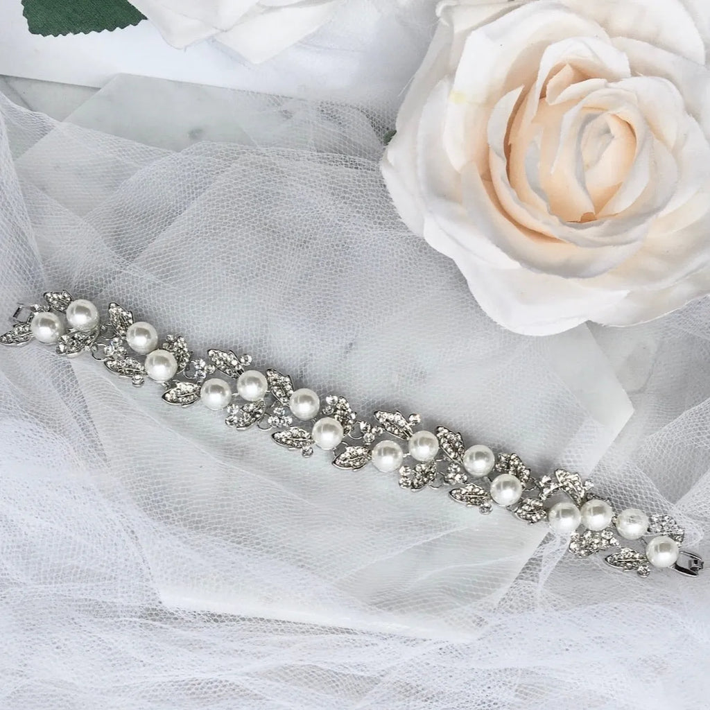 Pearl Wedding Jewelry - Pearl and Rhinestone Bridal Bracelet