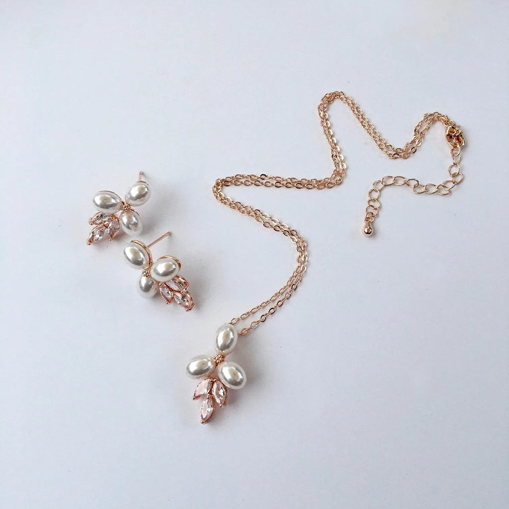 Wedding Pearl Jewelry - Pearl Bridal Jewelry Set - Available in Silver, Rose Gold and Yellow Gold