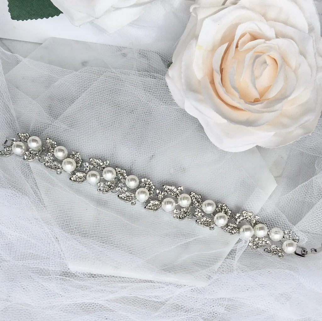 Wedding Jewelry - Pearl Bridal Bracelet and Earrings Set 