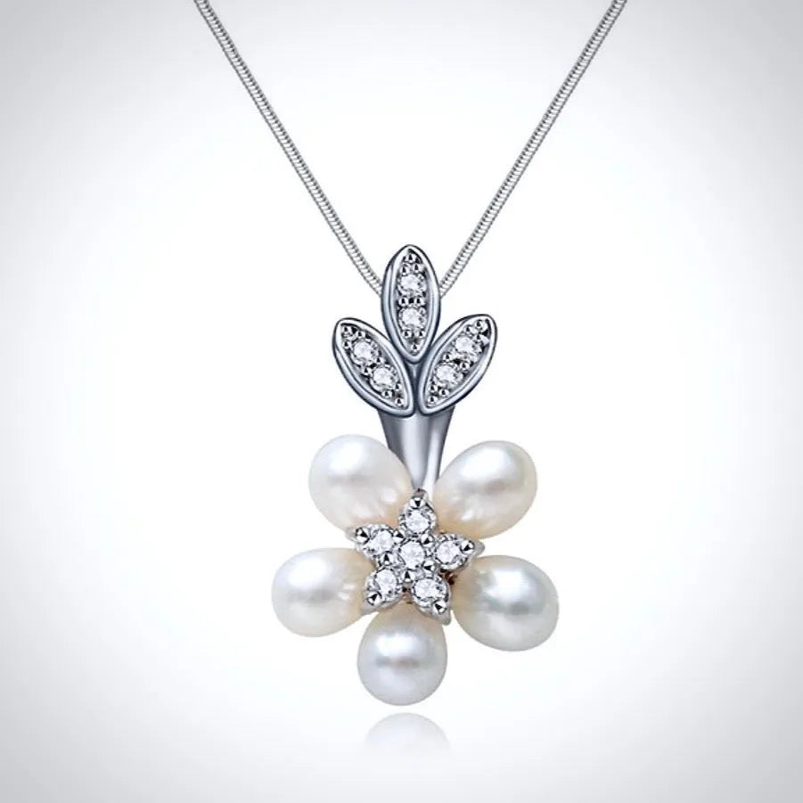 Wedding Jewelry - Pearl and Cubic Zirconia Bridal Necklace and Earrings Set