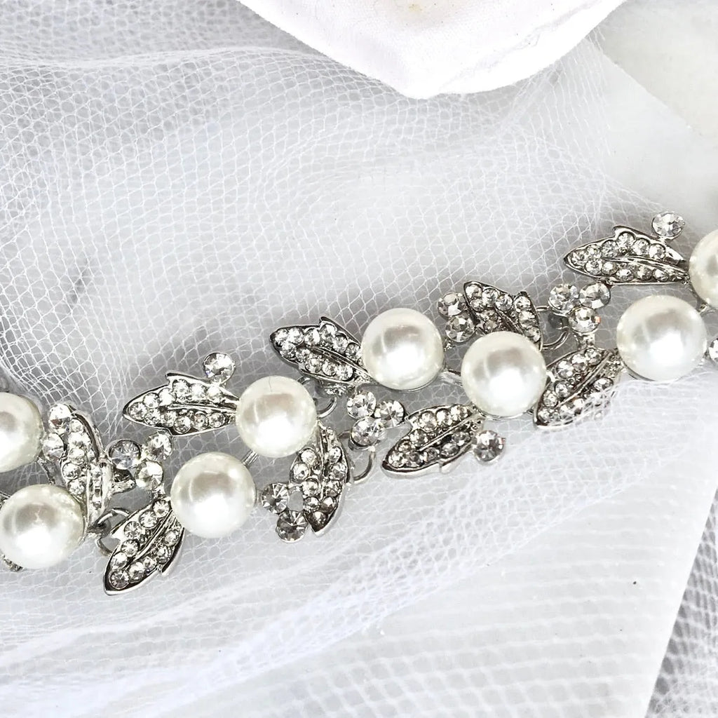 Pearl Wedding Jewelry - Pearl and Rhinestone Bridal Bracelet