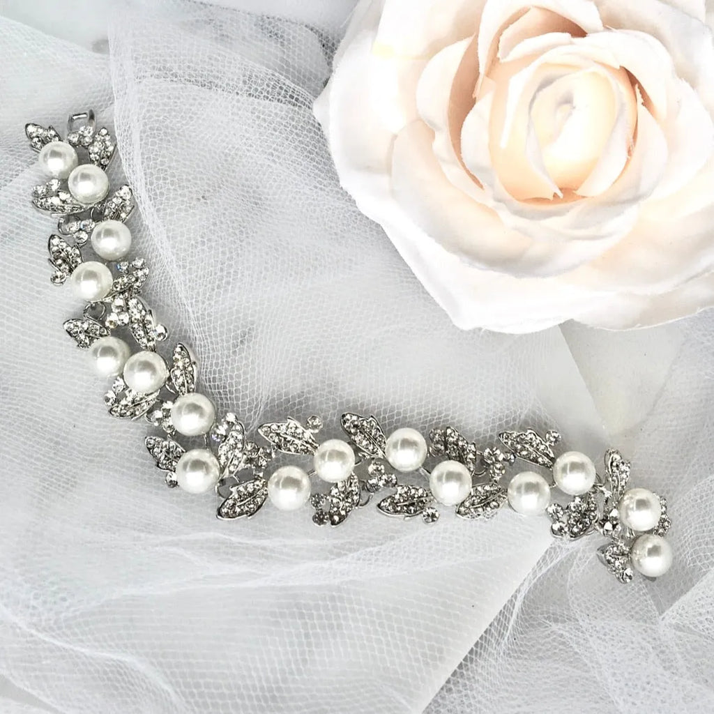 Pearl Wedding Jewelry - Pearl and Rhinestone Bridal Bracelet