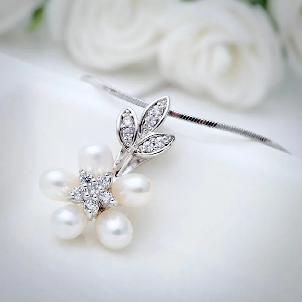 Wedding Jewelry - Pearl and Cubic Zirconia Bridal Necklace and Earrings Set