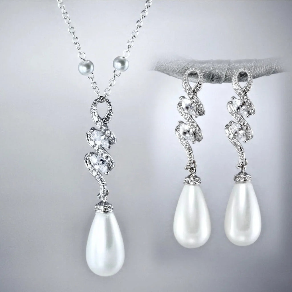 Pearl Wedding Jewelry - Pearl and Cubic Zirconia Bridal Earrings