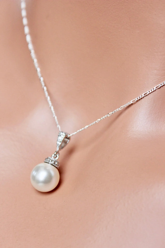 Wedding Jewelry - Pearl and Cubic Zirconia Bridal Necklace and Earrings Set - Available in Silver, Rose Gold and Yellow Gold