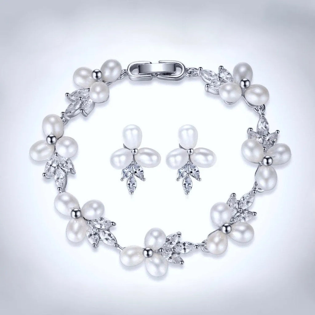Pearl Wedding Jewelry - Freshwater Pearl and Cubic Zirconia Bridal Bracelet