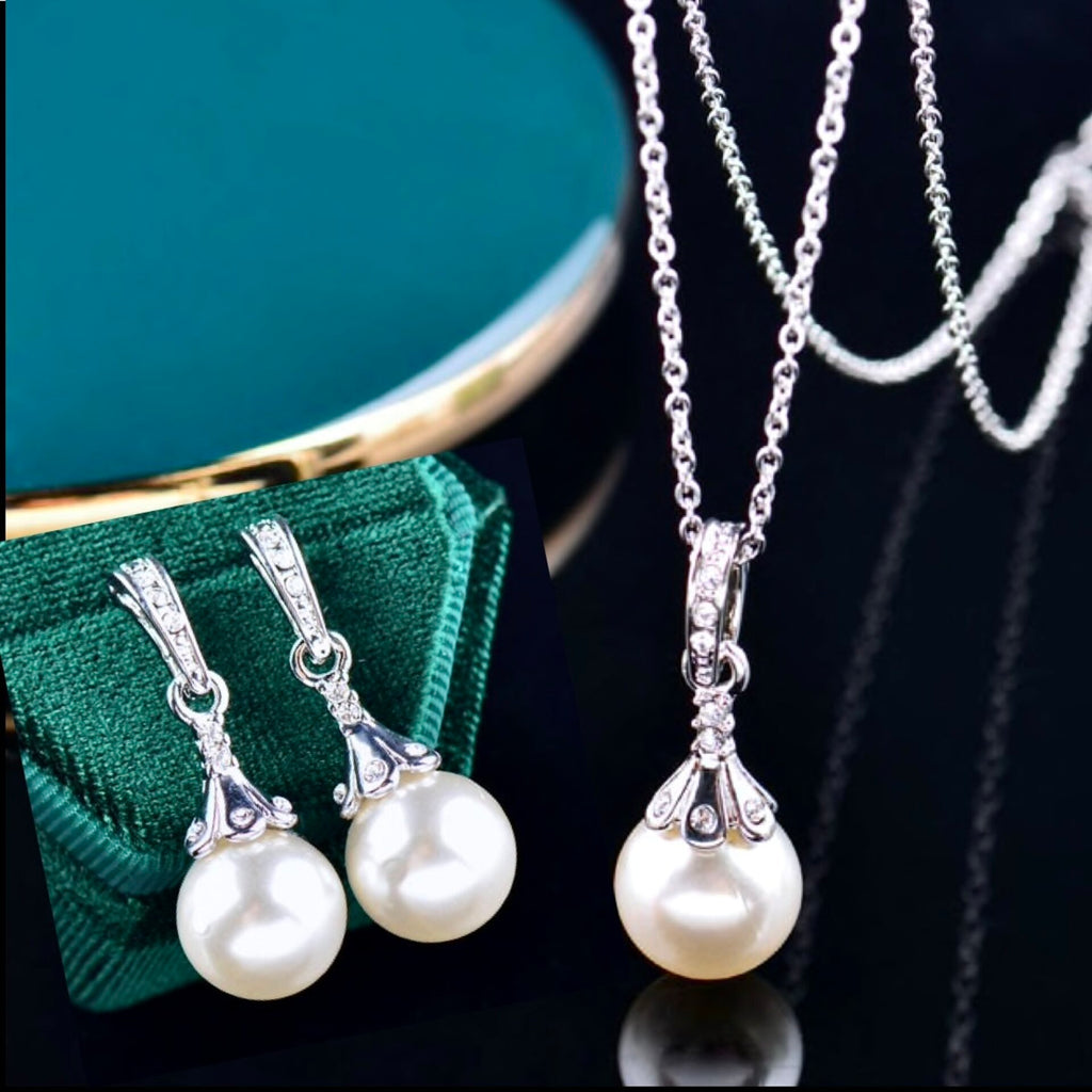Pearl Wedding Jewelry - Pearl and Cubic Zirconia Jewelry Set