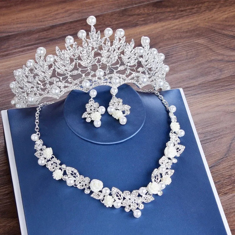 Wedding Jewelry and Accessories - Pearl and Crystal Bridal Jewelry Set With Tiara
