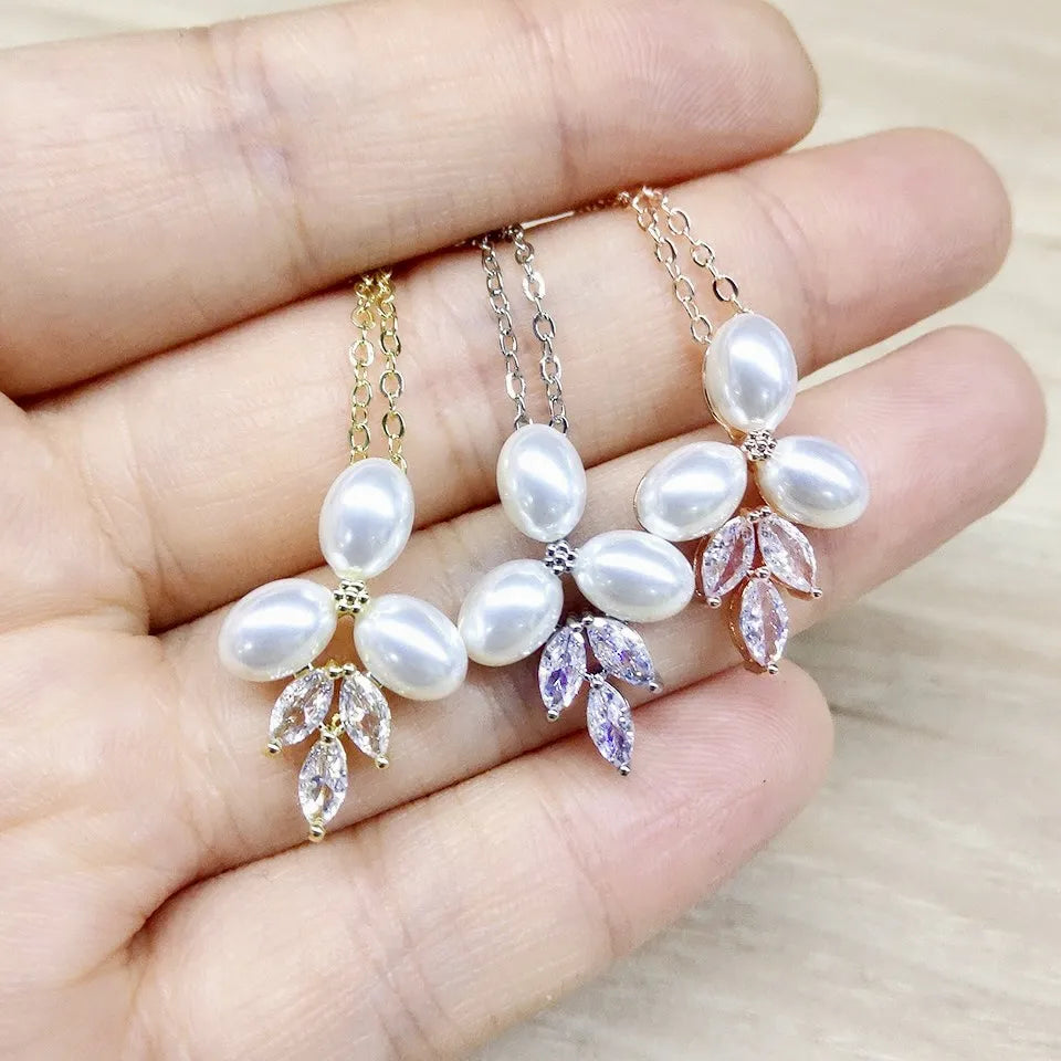 Wedding Jewelry - Pearl Bridal Necklace - Available in Silver, Rose Gold and Yellow Gold