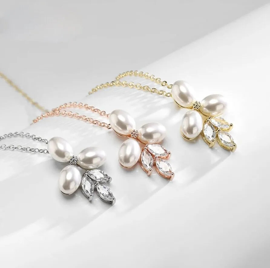 Wedding Jewelry - Pearl Bridal Necklace - Available in Silver, Rose Gold and Yellow Gold