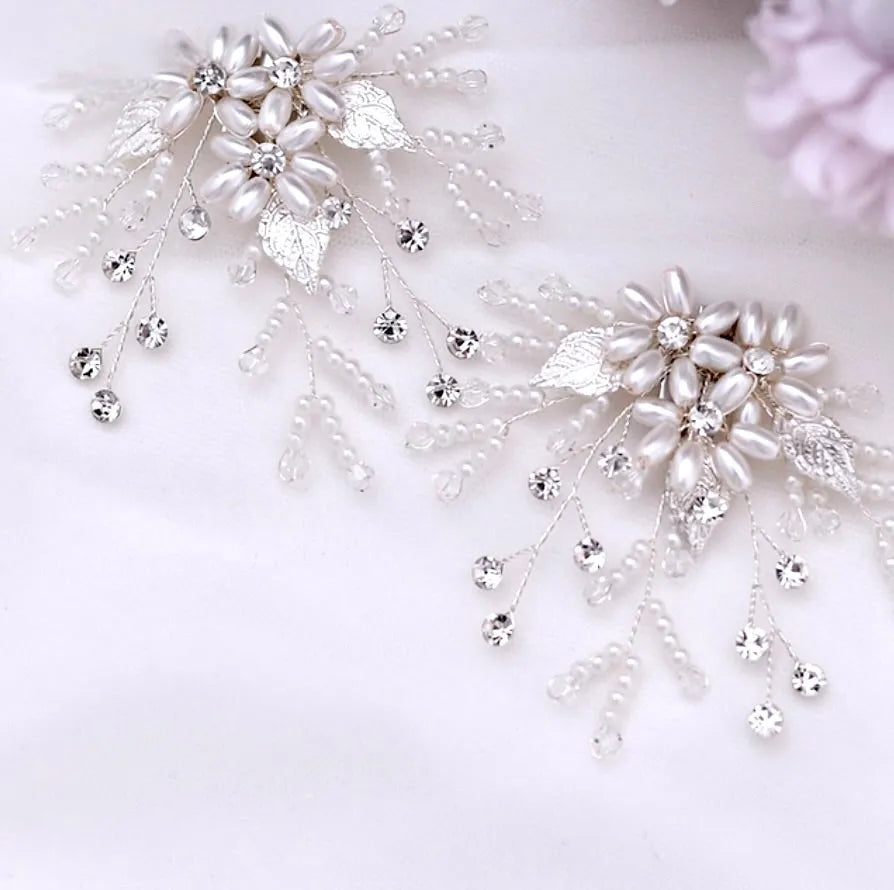 Wedding Accessories - Pearl Silver Bridal Shoe Clips