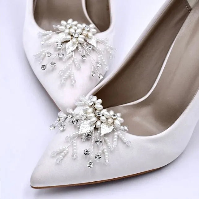 Wedding Accessories - Pearl Silver Bridal Shoe Clips