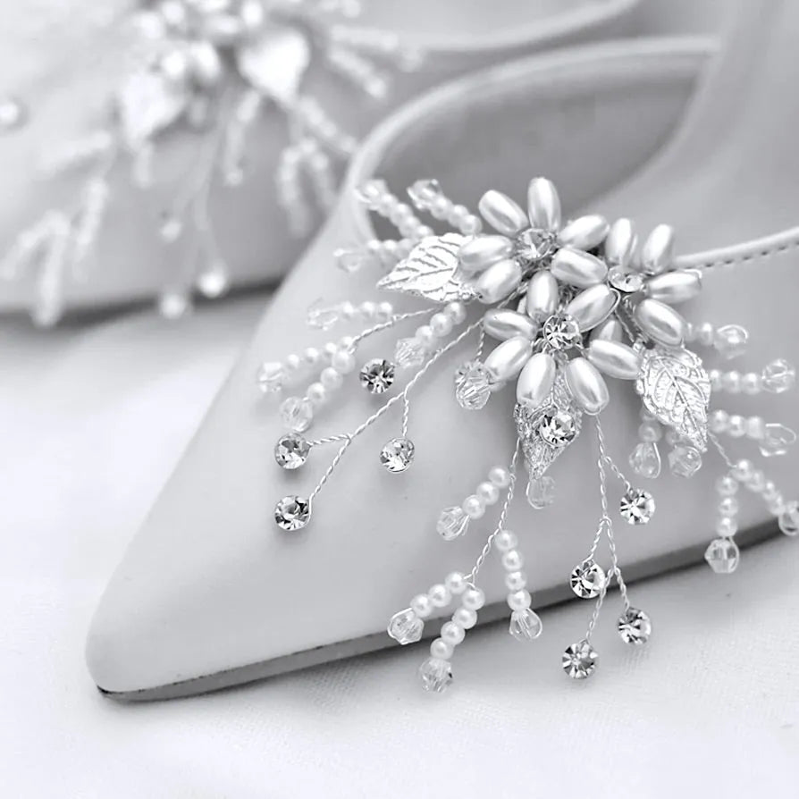 Wedding Accessories - Pearl Silver Bridal Shoe Clips