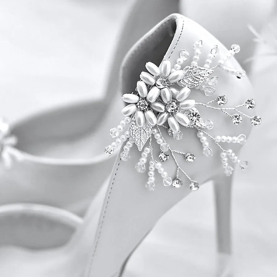 Wedding Accessories - Pearl Silver Bridal Shoe Clips
