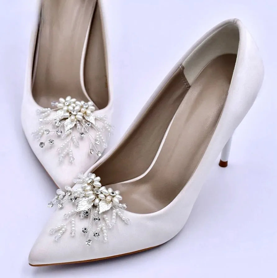 Wedding Accessories - Pearl Silver Bridal Shoe Clips