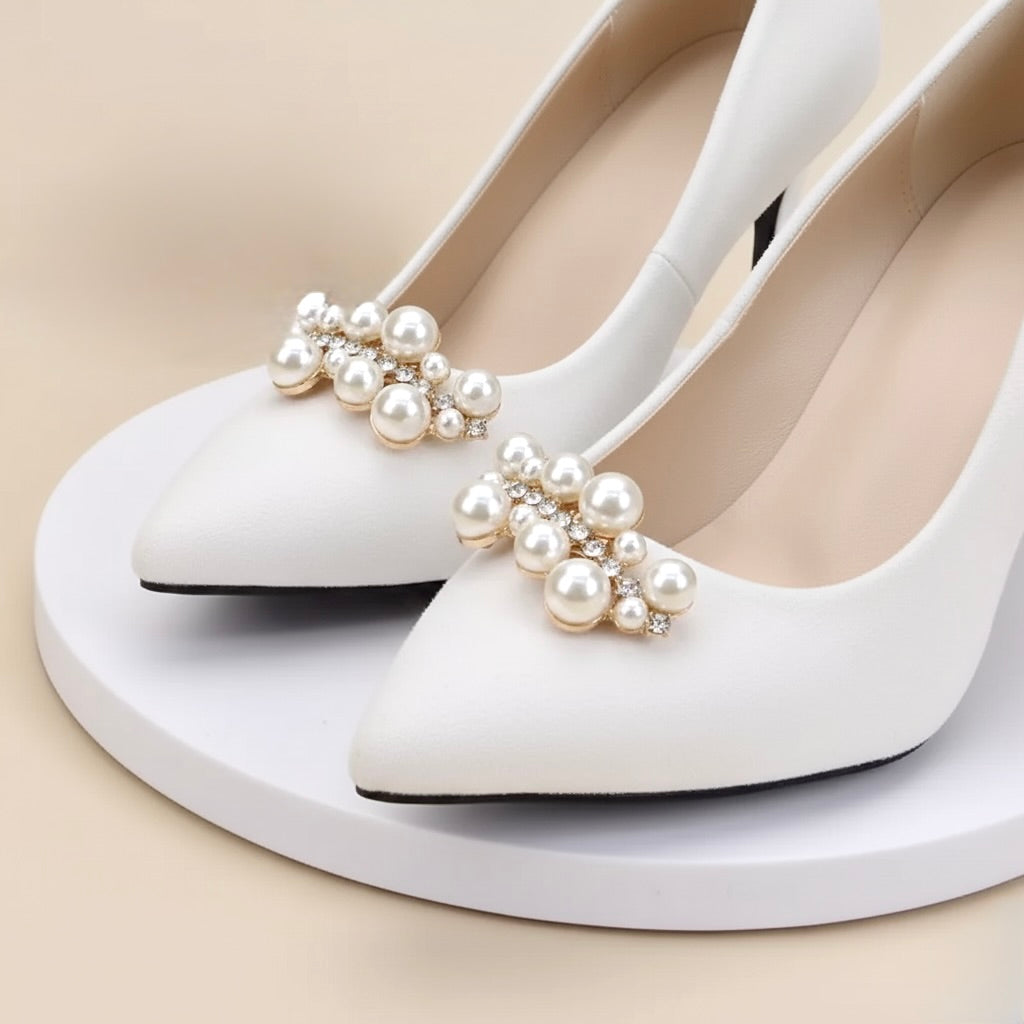 Gold Decorative Shoe Clips for Wedding Heels or Flats - Pearl & Crystal