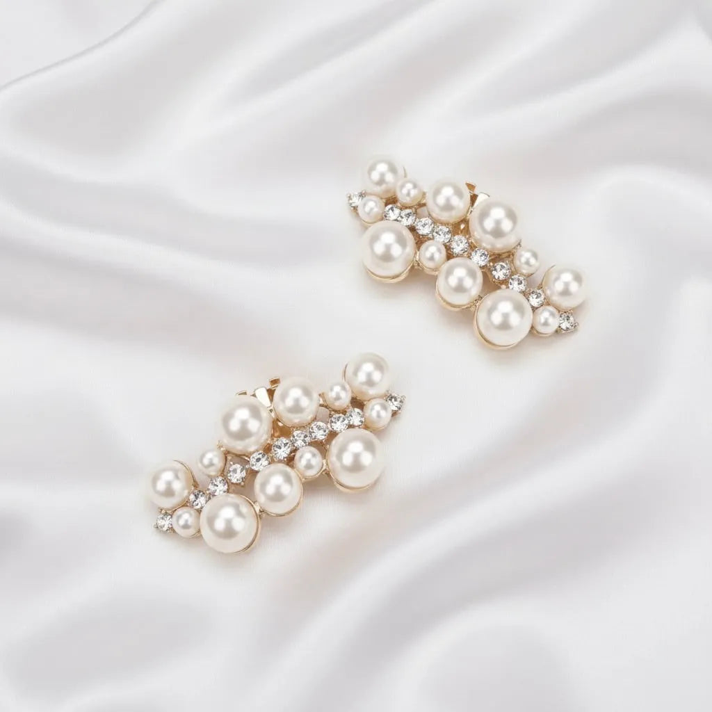 Gold Decorative Shoe Clips for Wedding Heels or Flats - Pearl & Crystal