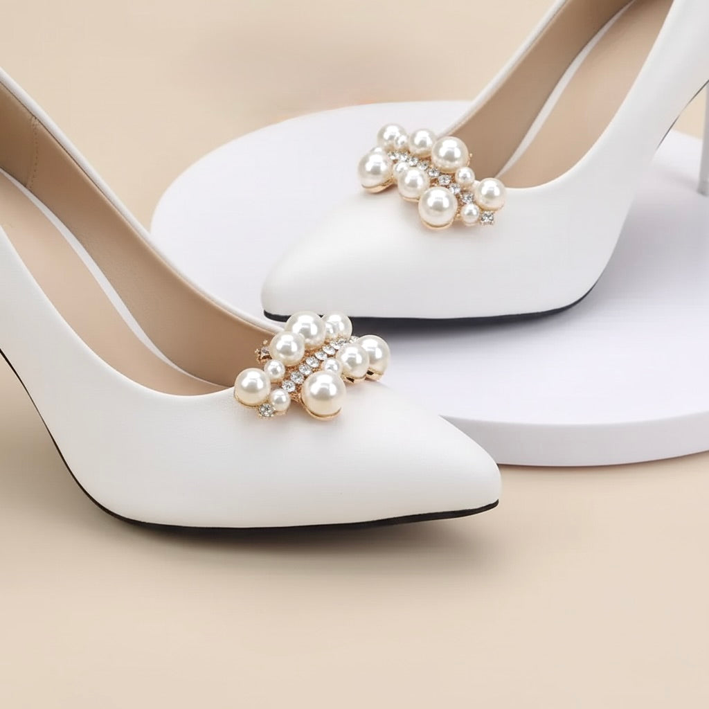 Gold Decorative Shoe Clips for Wedding Heels or Flats - Pearl & Crystal