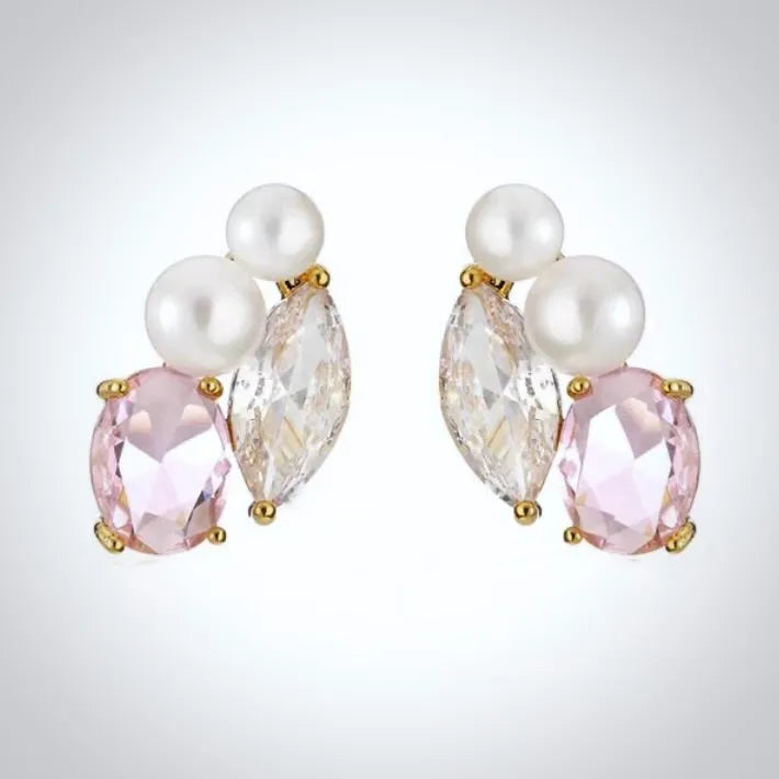 Wedding Jewelry - Pearl and Pink CZ Bridal Stud Earrings