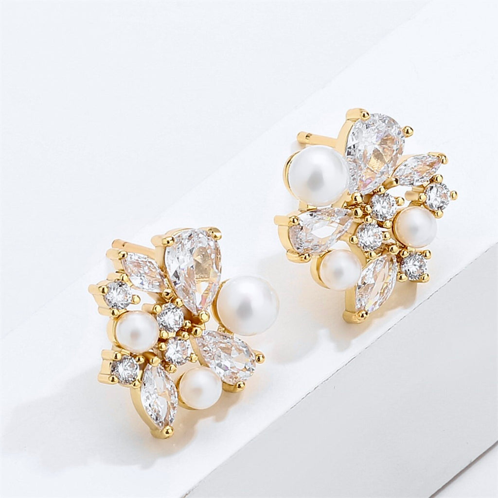 Wedding Jewelry - Pearl Bridal Stud Earrings - Available in Silver and Gold