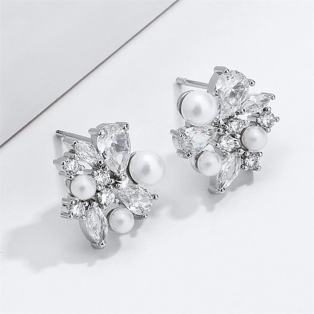 Wedding Jewelry - Pearl Bridal Stud Earrings - Available in Silver and Gold