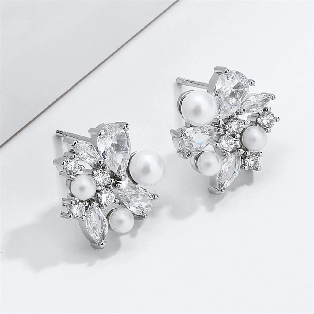Wedding Jewelry - Pearl Bridal Stud Earrings - Available in Silver and Gold