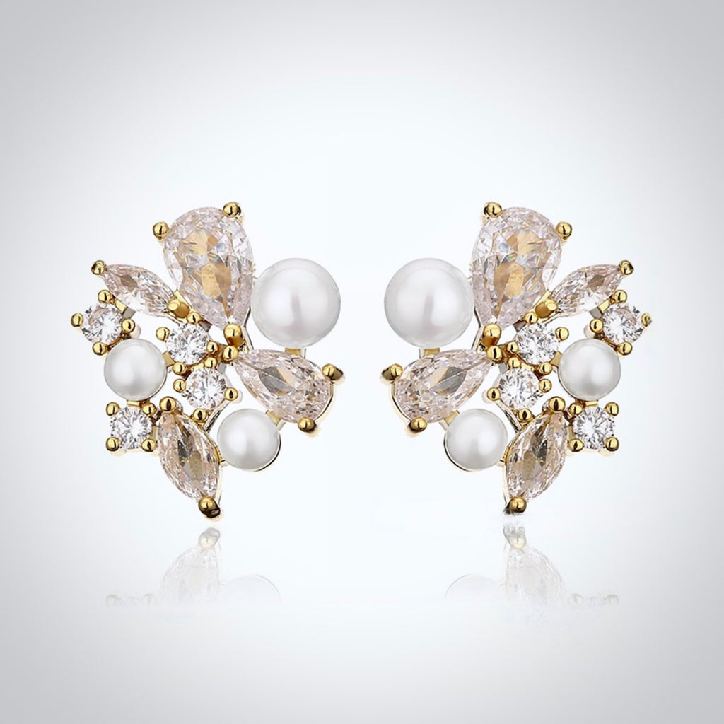 Wedding Jewelry - Pearl Bridal Stud Earrings - Available in Silver and Gold