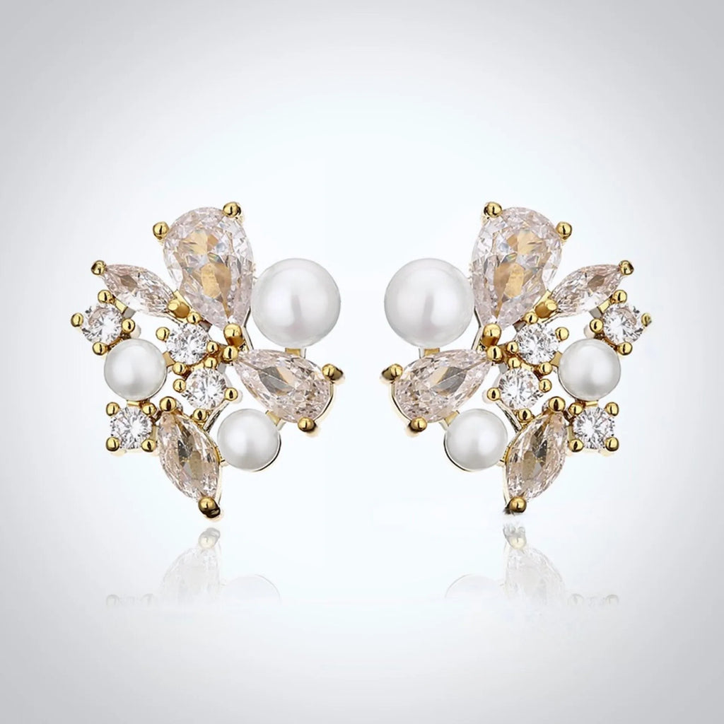 Wedding Jewelry - Pearl Bridal Stud Earrings - Available in Silver and Gold