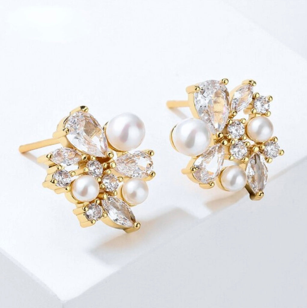 Wedding Jewelry - Pearl Bridal Stud Earrings - Available in Silver and Gold