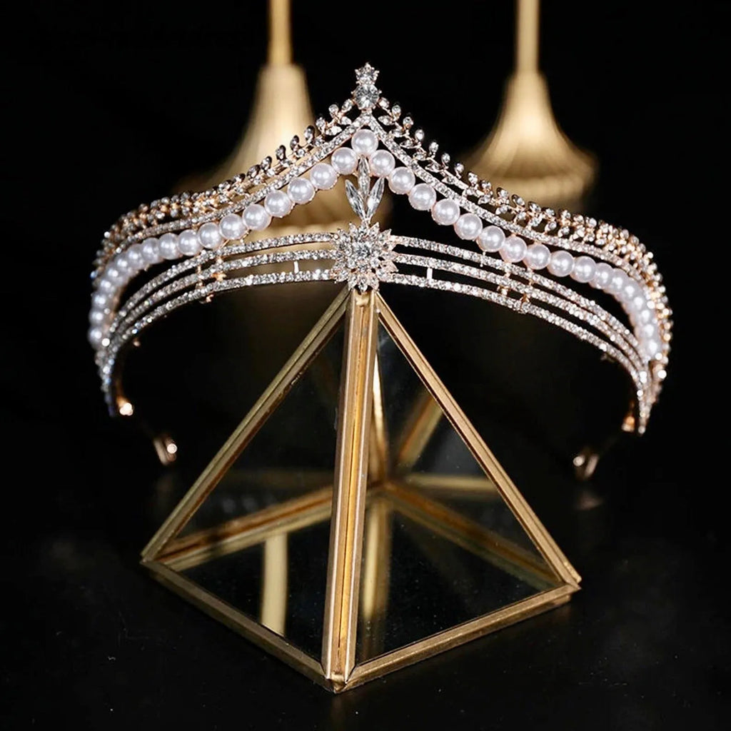 Wedding Hair Accessories -  Pearl and Crystal Bridal Tiara - Available in Gold and Silver