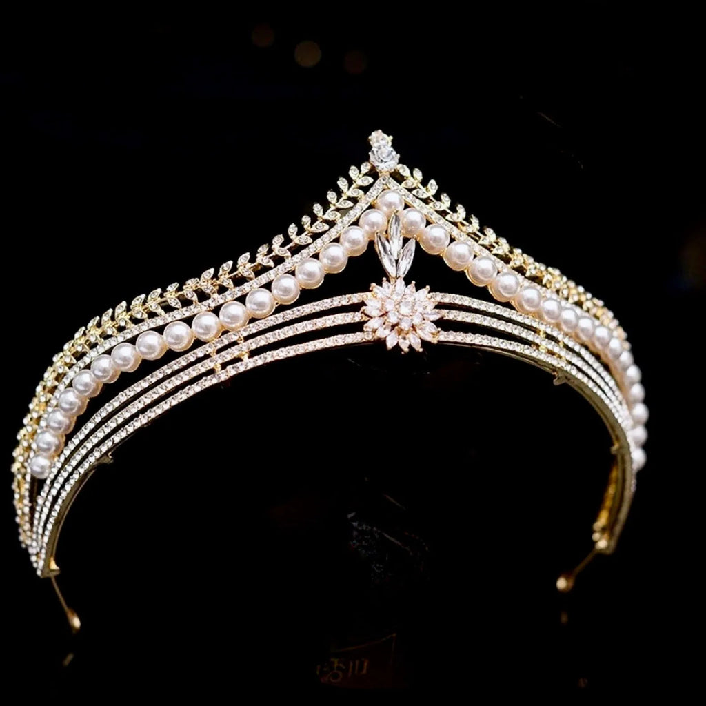 Wedding Hair Accessories -  Pearl and Crystal Bridal Tiara - Available in Gold and Silver